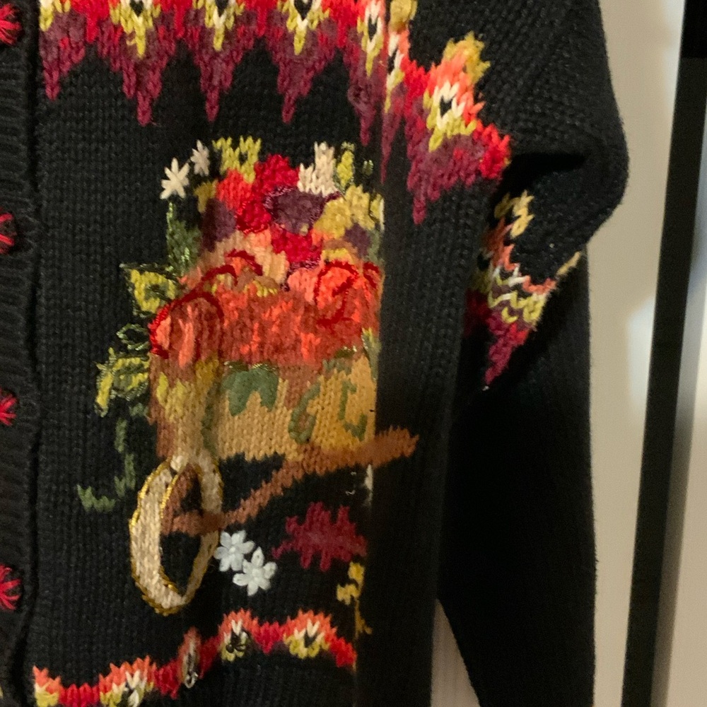 Black Floral Cardigan Sweater - Picture 5 of 8